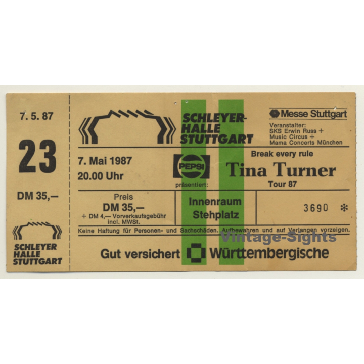 Tina Turner Break Every Rule '87 Ticket Stuttgart - Unused (Vintage Memorabilia)