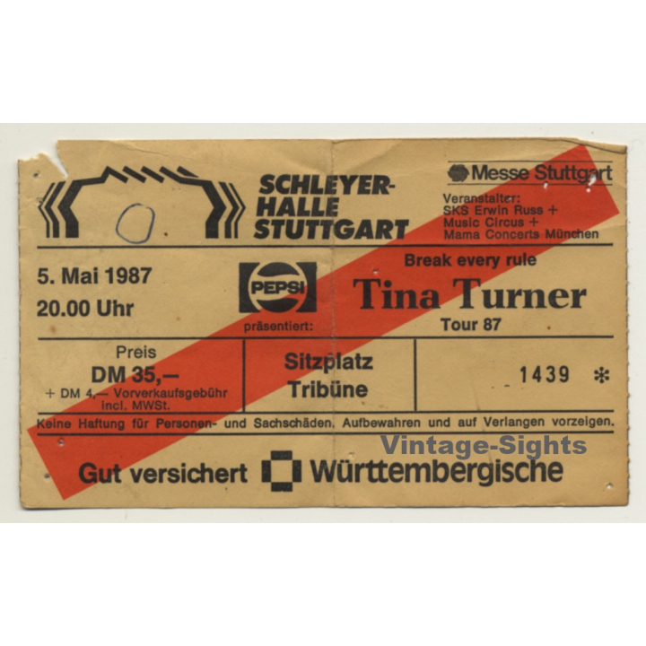 Tina Turner Break Every Rule '87 Ticket Stuttgart - Used (Vintage Memorabilia)