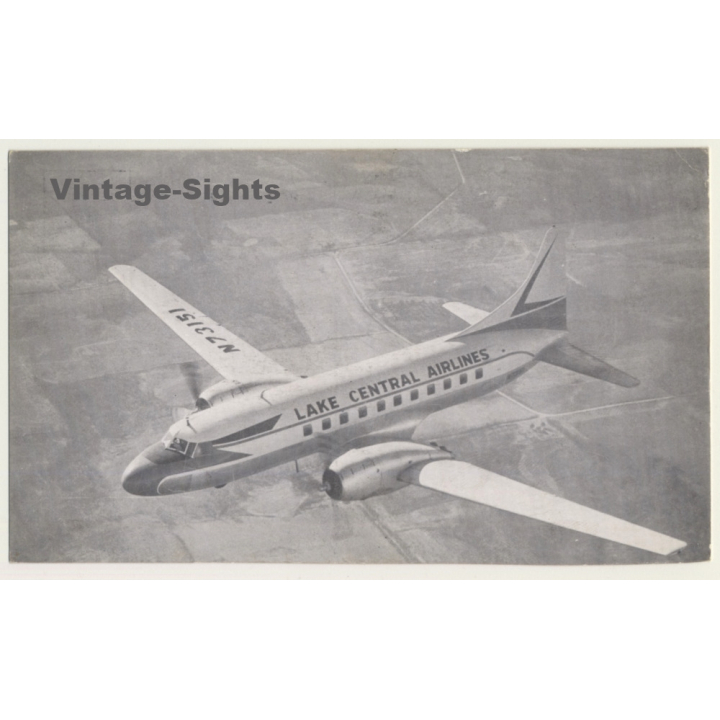 Convair CV-340 - Lake Central Airlines / Aviation (Vintage PC ~1950s)