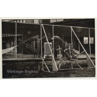 Pilot In Early Aircraft / Fluggerrät (Vintage RPPC ~1910s)