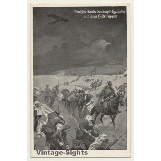 Deutsche Taube Bekämpft Engländer Mit Ihren Hilfstruppen WW1 (Vintage PC ~1910s)
