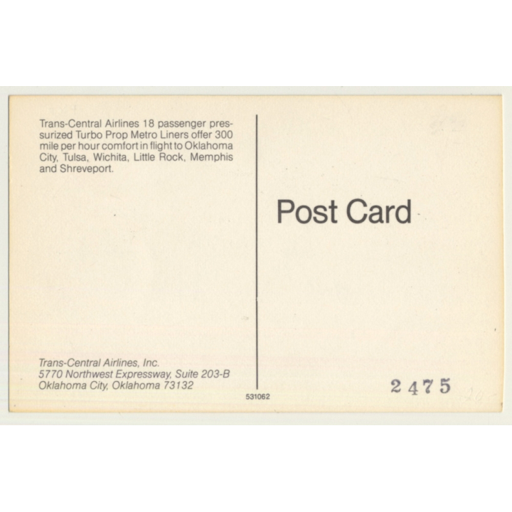Trans-Central Airlines: Turbo Prob Metro Liner / Aviation (Vintage PC ~1960s/1970s)