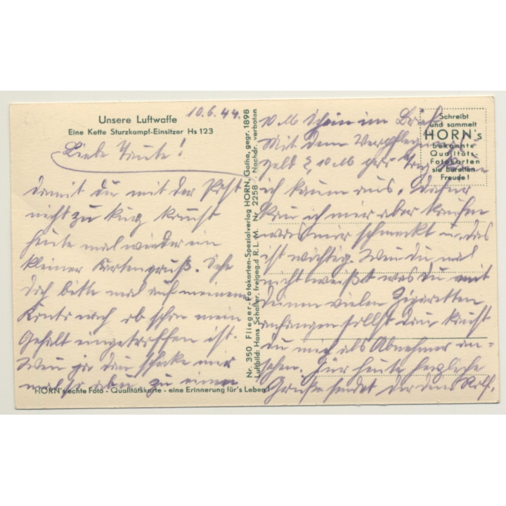 Heinkel HS 123 / Sturzkampf Einsitzer (Vintage RPPC 1944)