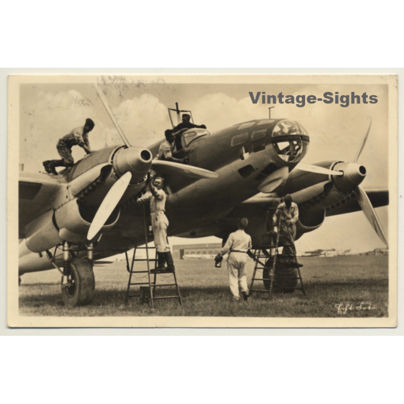 Luftwaffe: 2 Motoriges Kampfflugzeug Wird Startklar Gemacht (Vintage RPPC 1938)