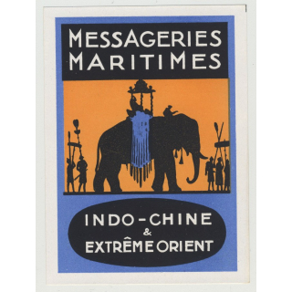 Messageries Maritimes Shipping Company - Elephant (Vintage Luggage Label)