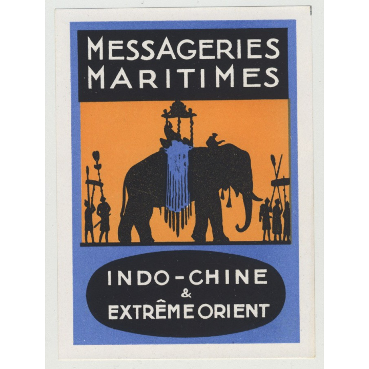 Messageries Maritimes Shipping Company - Elephant (Vintage Luggage Label)