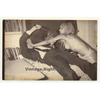 Semi Nude Blonde Maid Fights Master / Cane - BDSM (Vintage Photo ~1960s)
