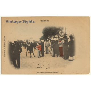 Hanoi / Tonkin: Foire Aux Chevaux / Horse Fair - Ethnic (Vintage Tinted PC ~1900s)