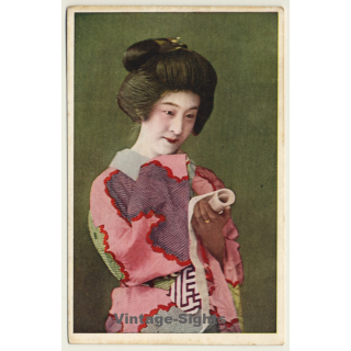 Japan: Geisha In Traditional Kimono / Keigi Shimada (Vintage PC ~1920s/1930s)