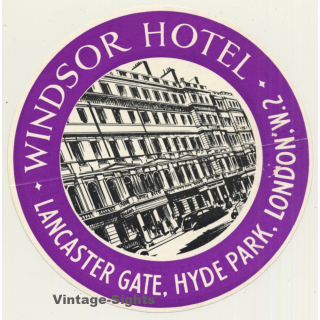London / UK: Windsor Hotel - Hyde Park (Vintage Luggage Label)