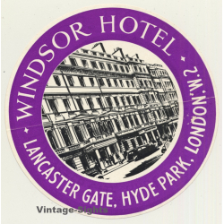 London / UK: Windsor Hotel - Hyde Park (Vintage Luggage Label)