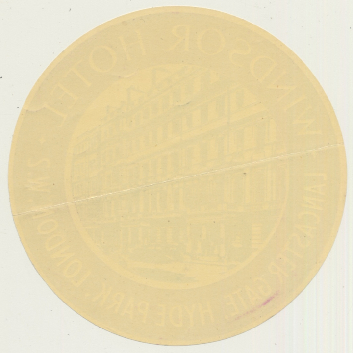 London / UK: Windsor Hotel - Hyde Park (Vintage Luggage Label)