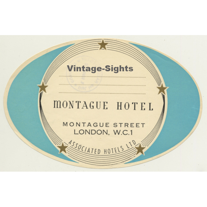 London / UK: Montague Hotel (Vintage Luggage Label)