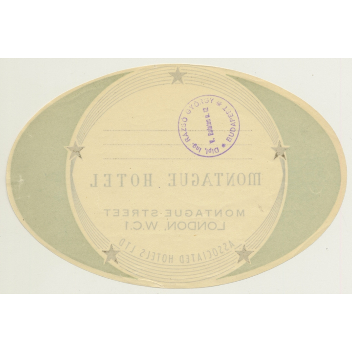 London / UK: Montague Hotel (Vintage Luggage Label)