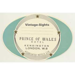 London / UK: Prince Of Wales Hotel, Kensington (Vintage Luggage Label)