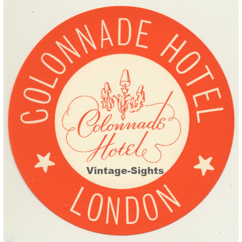 London / UK: Colonnade Hotel - Orange (Vintage Luggage Label)