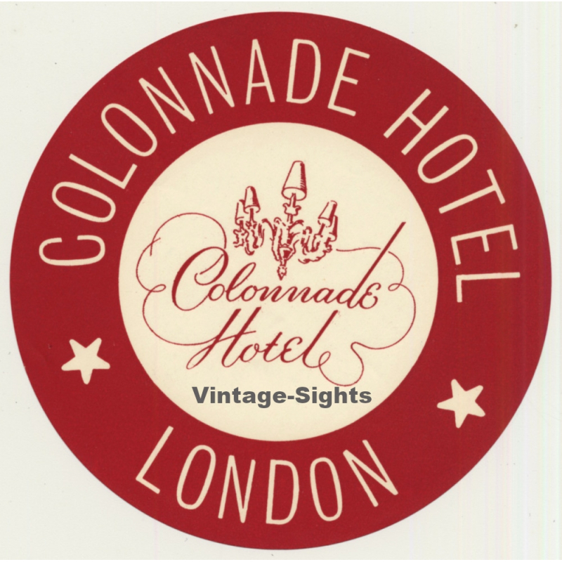 London / UK: Colonnade Hotel - Red (Vintage Luggage Label)
