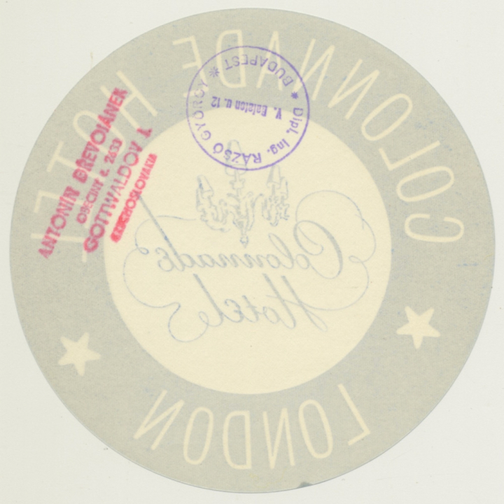 London / UK: Colonnade Hotel - Blue (Vintage Luggage Label)