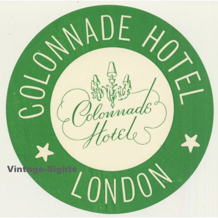 London / UK: Colonnade Hotel - Green (Vintage Luggage Label)