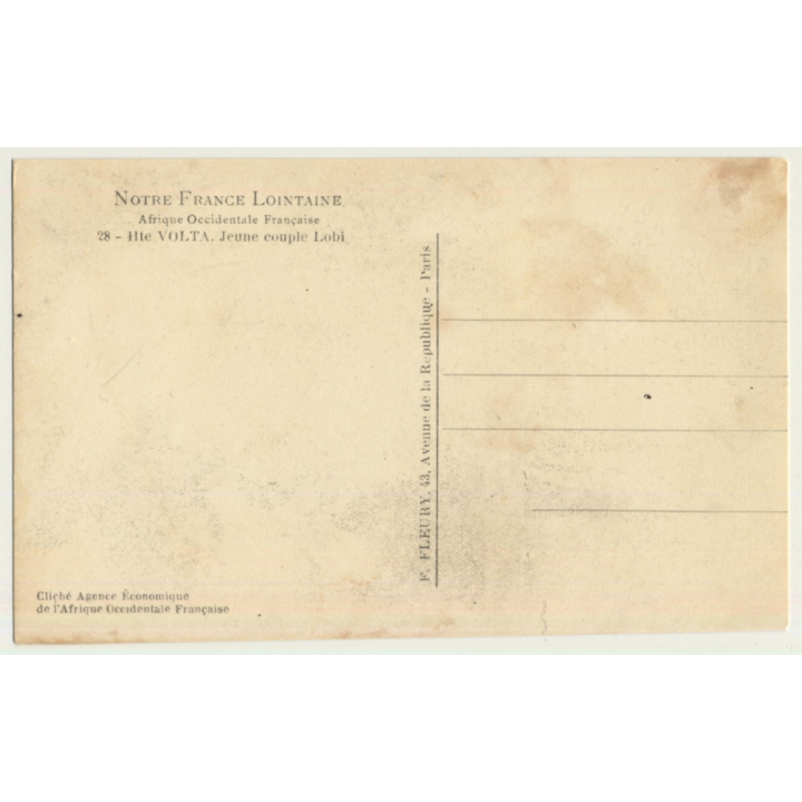 France Lointaine: Hte Volta Jeune Couple Lobi / Topless (Vintage RPPC)