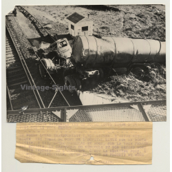 France: Lorry Crashed Of Bridge Onto Railroad / Route Nationale 113 (Vintage Press Photo ~1940s/1950s)