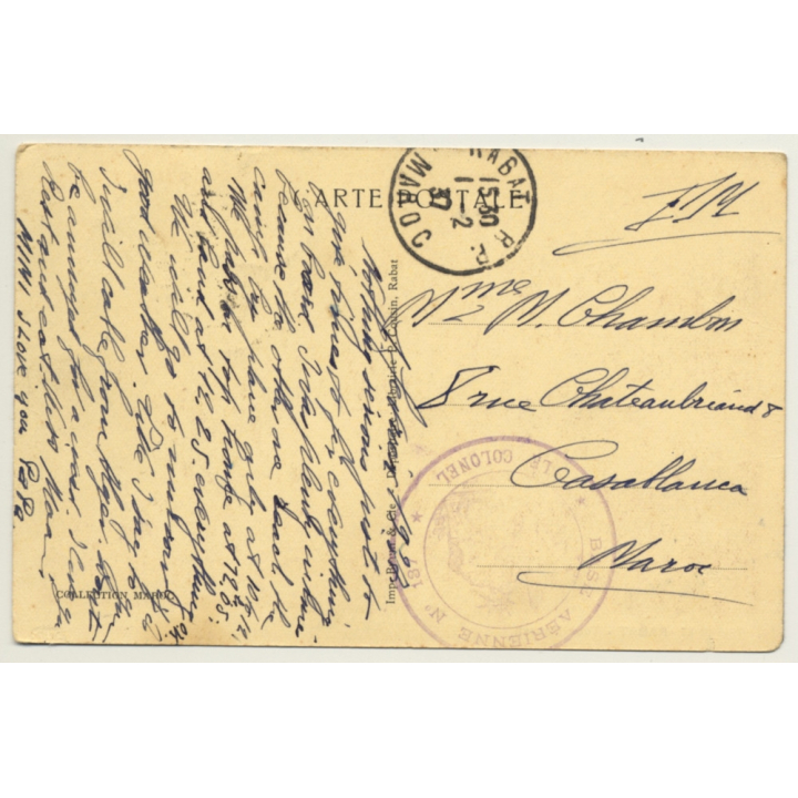 Rabat / Morocco: Tour Hassan / Field Postmark Base Aérienne (Vintage PC 1937)