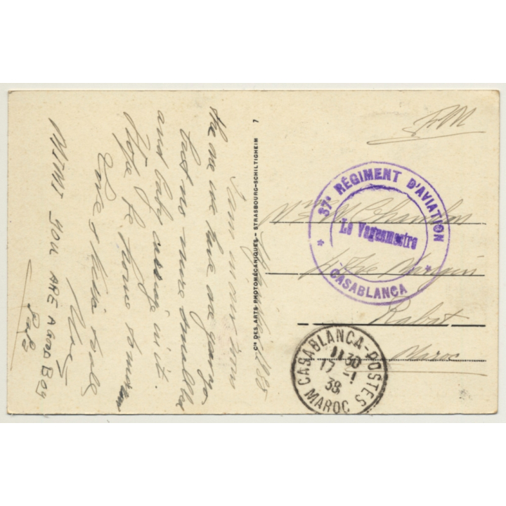 Casablanca / Morocco: La Rue D'Alger / Field Postmark 37 Rég.D'Aviation (Vintage PC 1939)