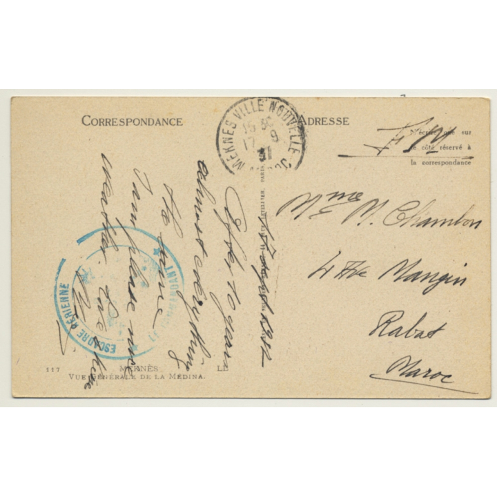 Meknès / Morocco: Vue Generale - Medina / Field Postmark Escadre Aérienne (Vintage PC 1937)