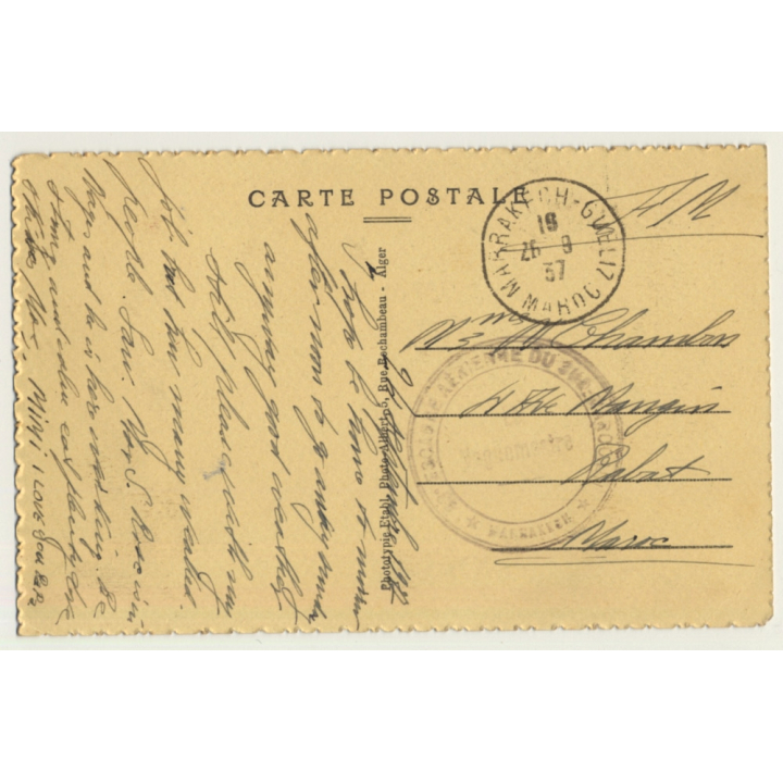 Marrakech / Morocco: Fort Bab-Agnaou / Field Postmark Escadre Aérienne (Vintage PC 1937)