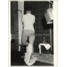 Rear View: Woman W. Bare Butt Kneels On Stool / Whip - BDSM (Vintage Photo ~1980s)