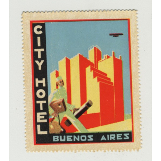 City Hotel - Buenos Aires / Argentina (Vintage Luggage Label / Art Deco)