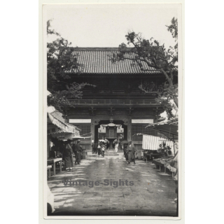 China: Entrance To Temple Complex / Stalls (Vintage Photo ~1930s)