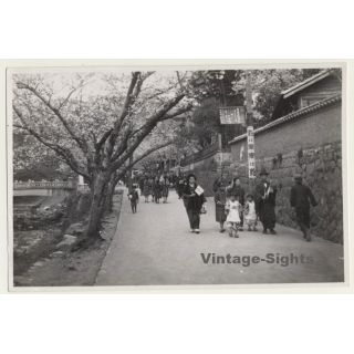 Japan: Locals On Street / Sakura - Cherry Blossom (Vintage Photo ~1930s)