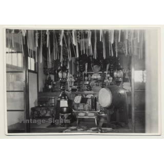 Japan: Temple Altar - Drum - Buddhism (Vintage Photo ~1930s)