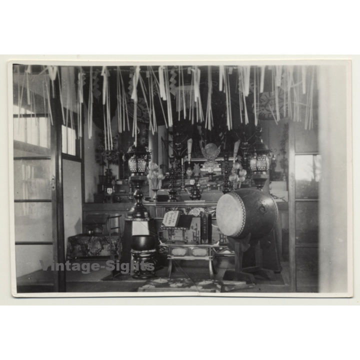 Japan: Temple Altar - Drum - Buddhism (Vintage Photo ~1930s)