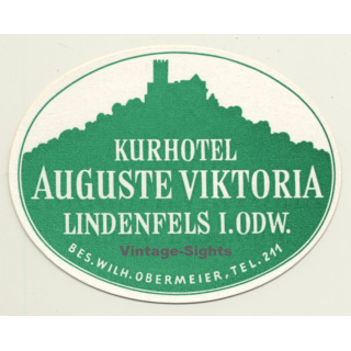 Lindenfels Im Odenwald / Germany: Kurhotel Auguste Viktoria (Vintage Luggage Label)