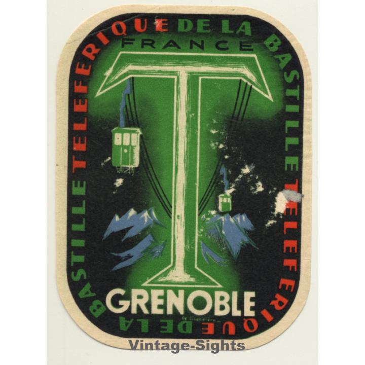 Grenoble / France: Teleferique De La Bastille - Cable Car (Vintage Luggage Label)