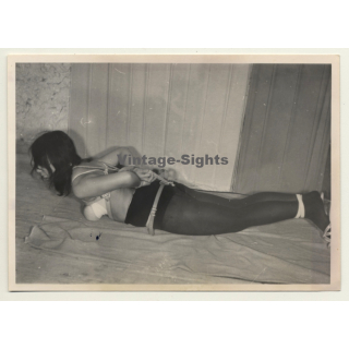 Brunette Semi Nude In Belt Bondage *4 / BDSM (Vintage Photo 1964)