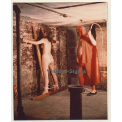 Hooded Master Whips Tied Nude Maid / Dungeon - BDSM (Vintage Photo USA ~1970s)