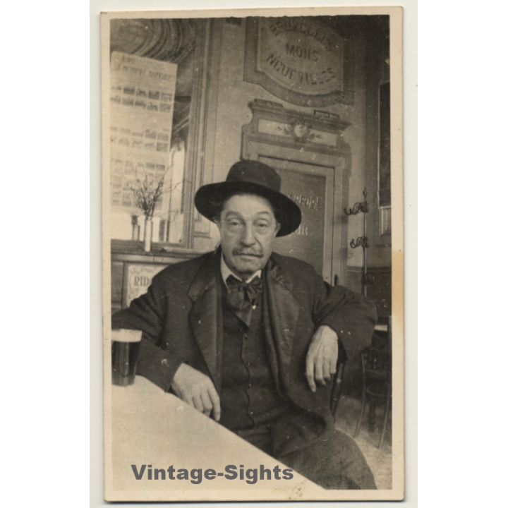 Belgium: Elder Man Drinks Beer In Brasserie (Vintage RPPC ~1910s/1920s)