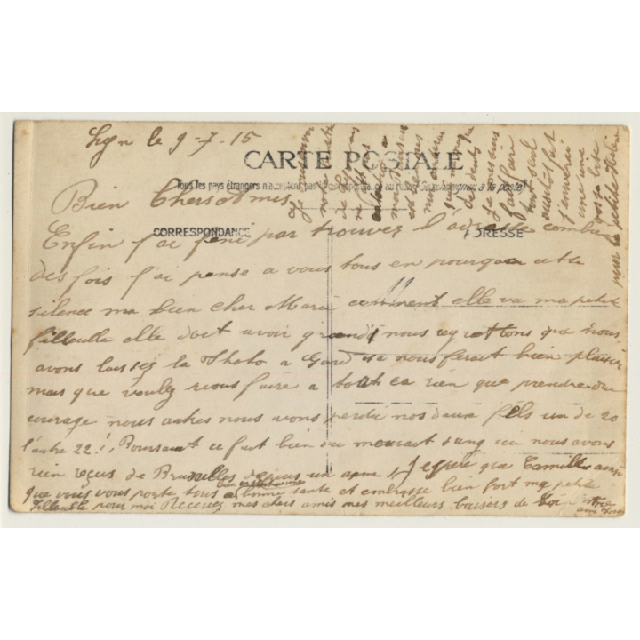 Belgian Family On Table In Barn / Drinks - Bottle (Vintage RPPC 1915)