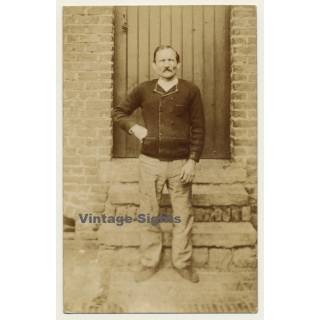 Elder Belgian Man In Front House Entrance (Vintage RPPC ~1910s/1920s)