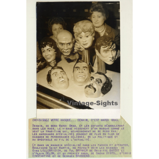 France: Mardi Gras Masks - Bardot, Delon, Distel... / Carnival (Vintage Press Photo 1961)