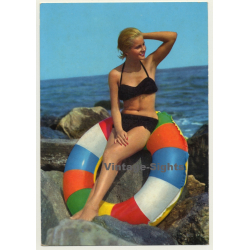 Pinup Girl On Colored Swim Ring / Bikini (Vintage PC C.Y.Z. ~1960s)