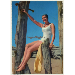 Tall Pinup Girl With Swim Cap / Swim Suit (Vintage PC C.Y.Z. ~1960s)