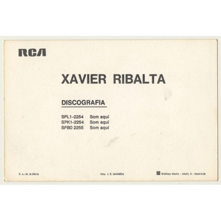 Xavier Ribalta / RCA (Vintage Fan RPPC 1976 Discography)
