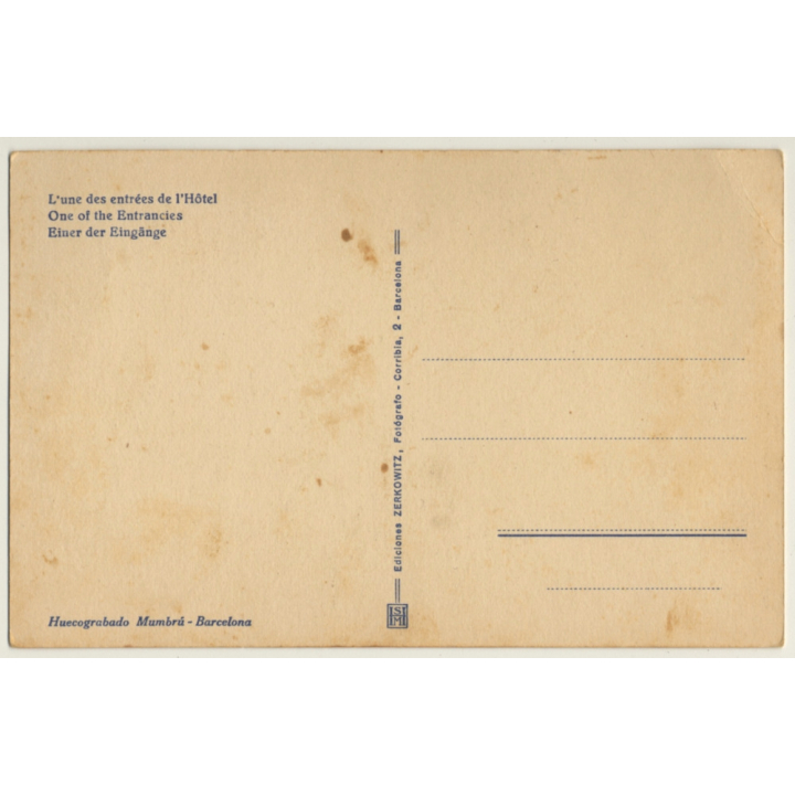 Barcelona: Metropolitan Hotel / Facade & Entrance (Vintage PC Zerkowitz ~1910s/1920s)