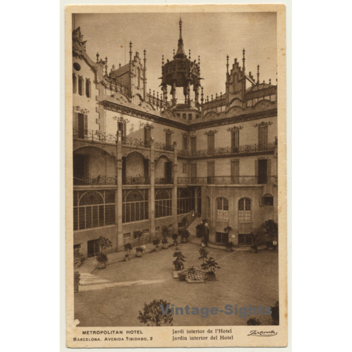 Barcelona: Metropolitan Hotel / Inside Garden (Vintage PC Zerkowitz ~1910s/1920s)