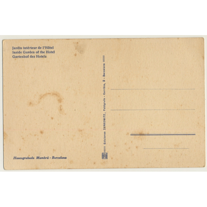 Barcelona: Metropolitan Hotel / Inside Garden (Vintage PC Zerkowitz ~1910s/1920s)