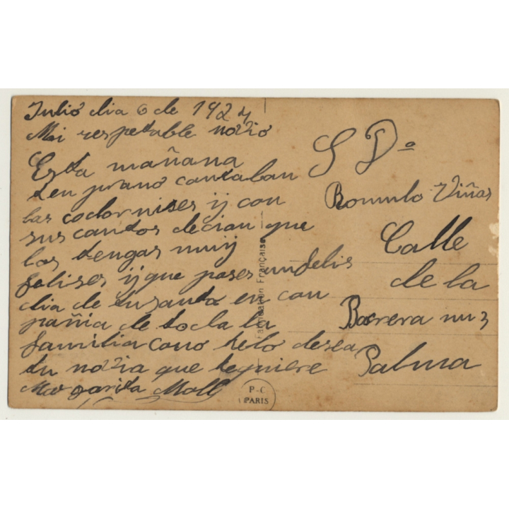 P.C Paris 1152 / Belle Epoque: Couple In Love / Roses (Vintage RPPC 1924)